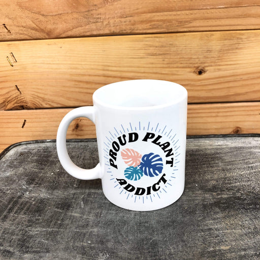 The Plant Farm Drinkware Proud Plant Addict ­™ White Coffee Cup, Orange, Blue and Teal Leaves