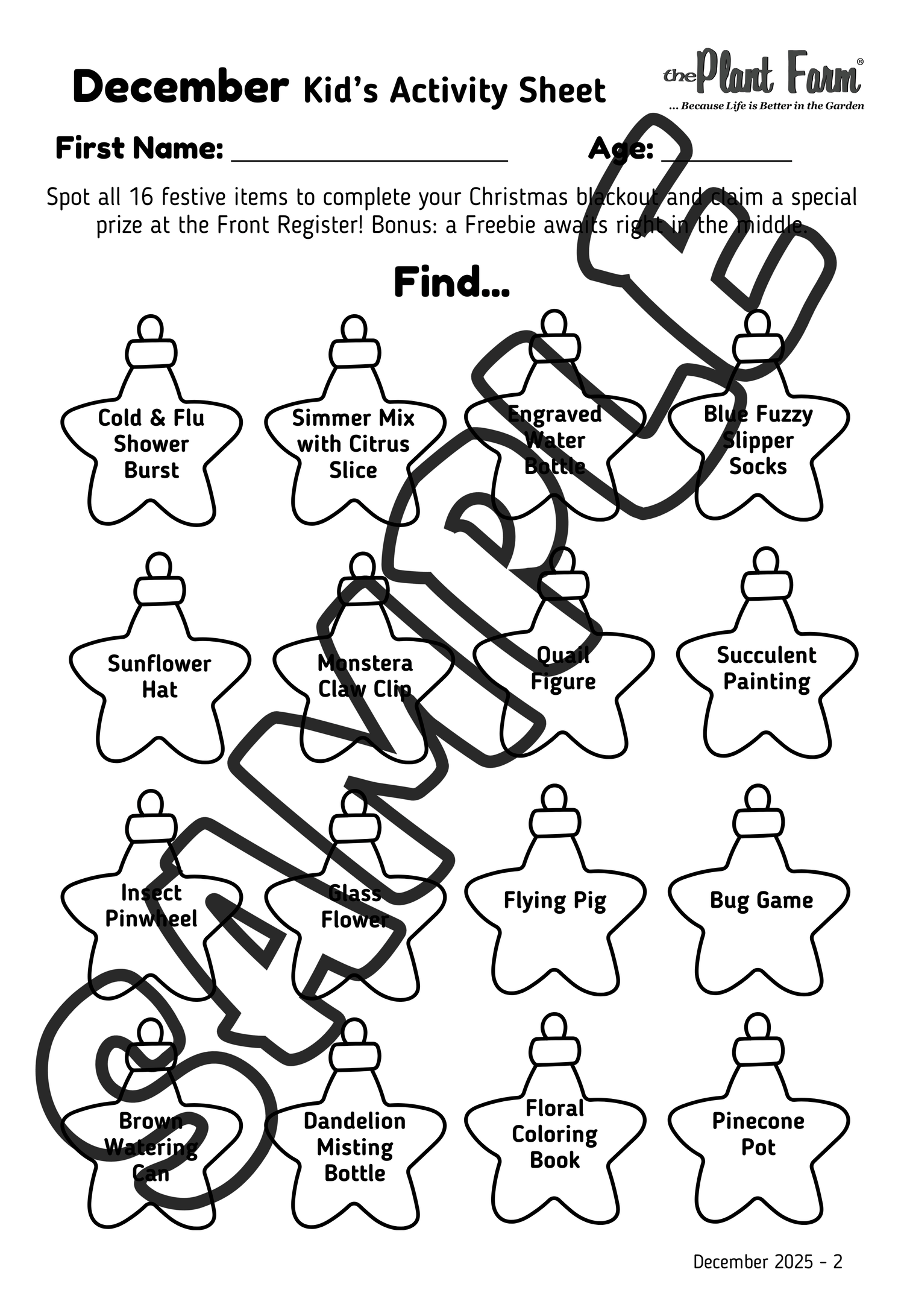 Kid's Activity Sheet