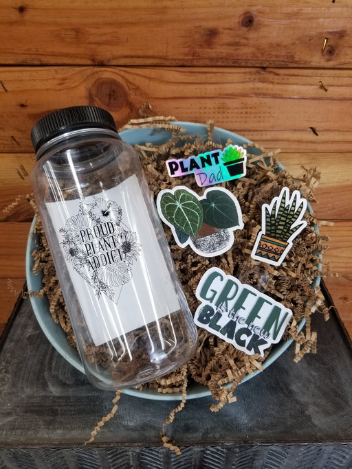 The Plant Farm® Books Stay Hydrated Pack - Black Bottle, Plant Plant Dad Sticker Pack