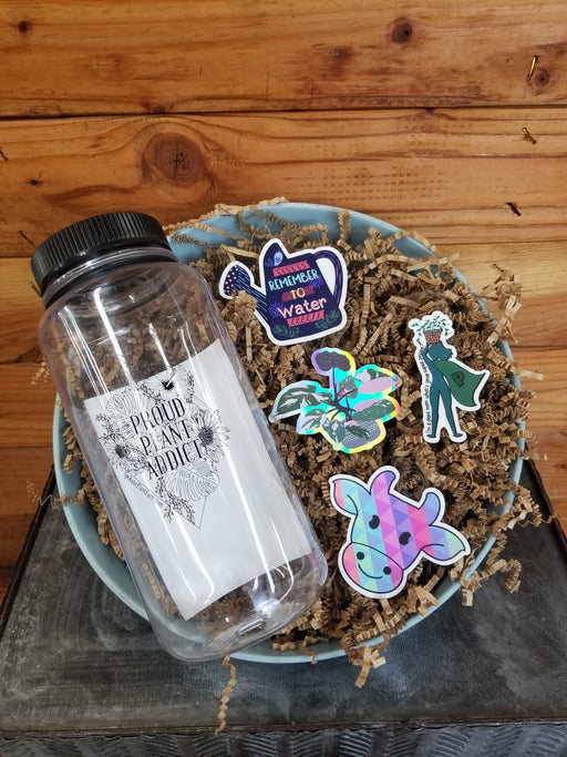 The Plant Farm® Books Stay Hydrated Pack - Black Bottle, Plant Plant Mom Sticker Pack