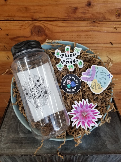 The Plant Farm® Books Stay Hydrated Pack - Black Bottle, Proud Plant Addict Sticker Pack