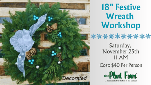 The Plant Farm® Ticket 18" Festive Fresh Wreath Workshop- 11 AM -Saturday, November 25th